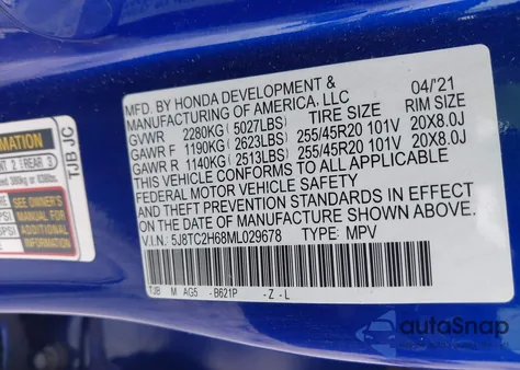 2021 Acura Rdx A-Spec Package из США, поврежденный, VIN 5J8TC2H68ML029678